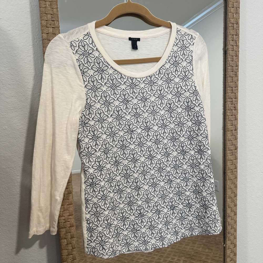 J.Crew Embroidered 3/4-Sleeve Top – Size Small